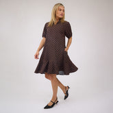 Clara Dress, Black/Brown Polka Dot