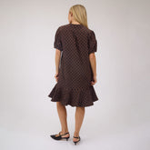 Clara Dress, Black/Brown Polka Dot