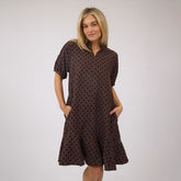 Clara Dress, Black/Brown Polka Dot