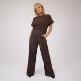 Slip On Trouser, Black/Brown Polka Dot