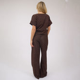 Slip On Trouser, Black/Brown Polka Dot