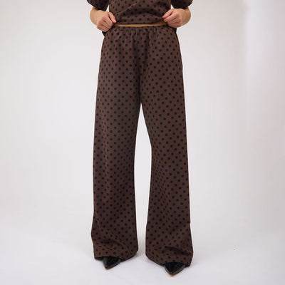 Slip On Trouser, Black/Brown Polka Dot
