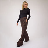 Slip On Trouser, Black/Brown Polka Dot