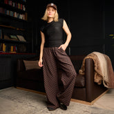 Slip On Trouser, Black/Brown Polka Dot