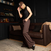 Slip On Trouser, Black/Brown Polka Dot
