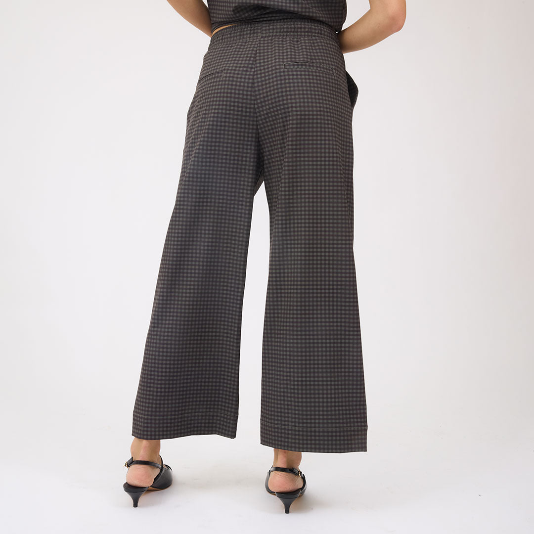 Audrey Mid Rise Wide Leg Pants, Olive Gingham - Albion Fit