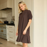 Clara Dress, Black/Brown Polka Dot
