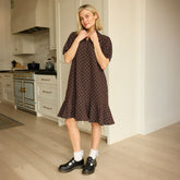Clara Dress, Black/Brown Polka Dot
