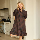 Clara Dress, Black/Brown Polka Dot