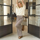 Slip On Trouser, Cream Cocoa Stripe