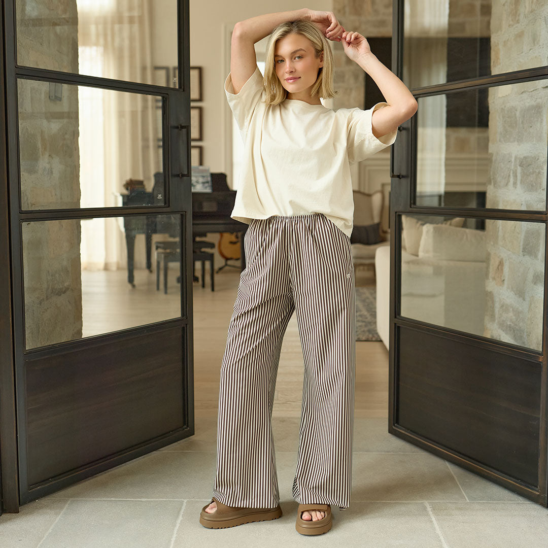 Slip On Trouser, Cream Cocoa Stripe - Albion Fit