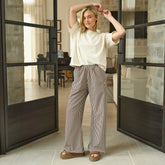 Slip On Trouser, Cream Cocoa Stripe
