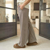 Slip On Trouser, Cream Cocoa Stripe