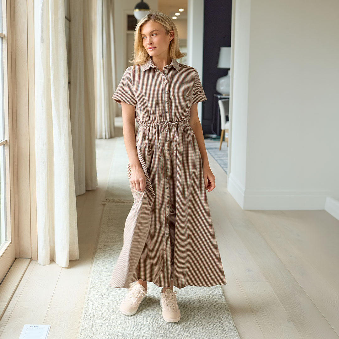 Emma Maxi Dress, Brown Gingham - Albion Fit