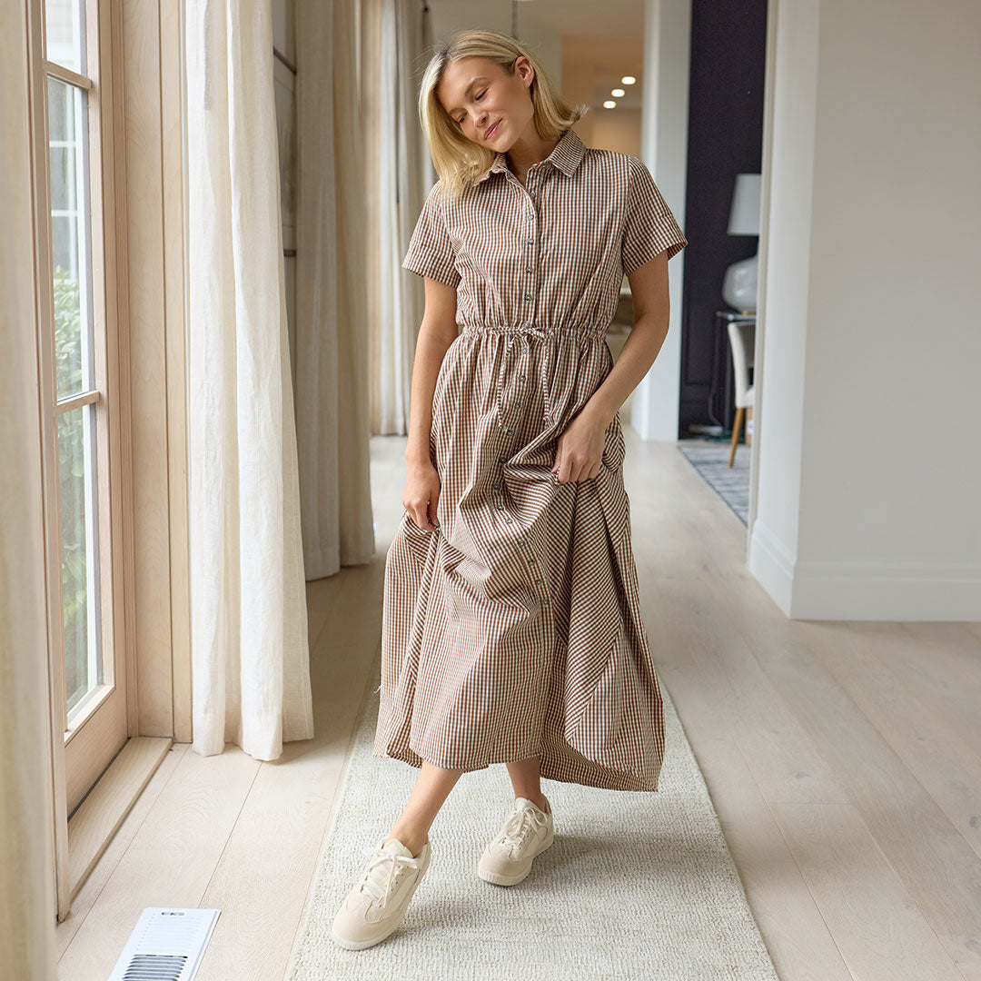 Emma Maxi Dress, Brown Gingham - Albion Fit