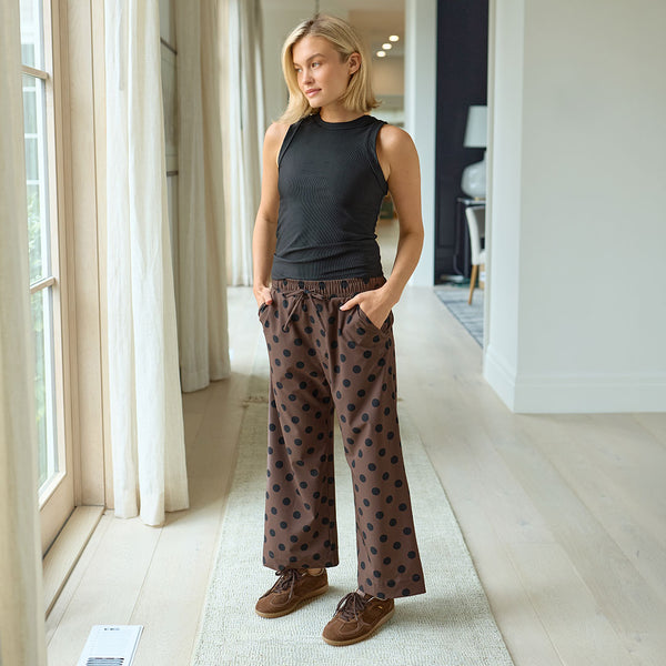 Audrey Mid Rise Wide Leg Pants, Black Cocoa Dot - Albion Fit