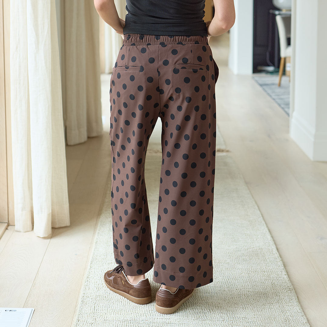 Women's Audrey Mid Rise Wide Leg Pants in Black Cocoa Dot size XS-Petite | Albion Fit Women's Audrey Mid Rise Wide Leg Pants in Black Cocoa Dot size XS-Petite | Albion Fit