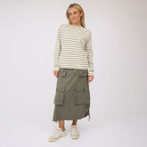 Riley Long Sleeve Stripe Tee, Ivory/Olive