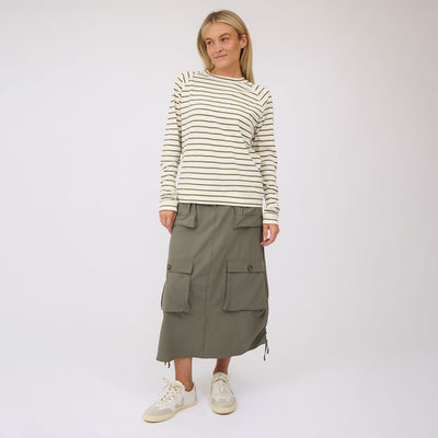 Riley Long Sleeve Stripe Tee, Ivory/Olive