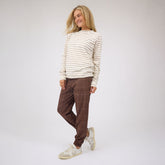Riley Long Sleeve Stripe Tee, Ivory/Brown