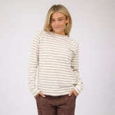 Riley Long Sleeve Stripe Tee, Ivory/Brown
