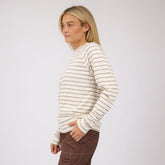 Riley Long Sleeve Stripe Tee, Ivory/Brown