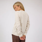Riley Long Sleeve Stripe Tee, Ivory/Brown