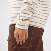 Riley Long Sleeve Stripe Tee, Ivory/Brown