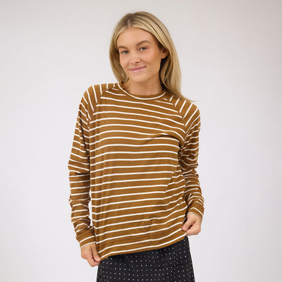 Riley Long Sleeve Stripe Tee, Brown/Ivory