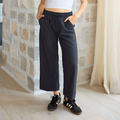 Audrey Mid Rise Wide Leg Pants, Black