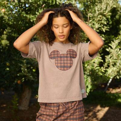 Disney Mickey Plaid Oversized Tee, Brown