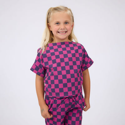 Mini Boss Tee, Purple/Pink Check