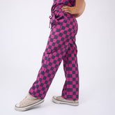 Mini Audrey Wide Leg Pants, Purple/Pink Check