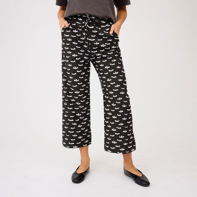 Spooky Audrey Mid Rise Wide Leg Pants, Bats