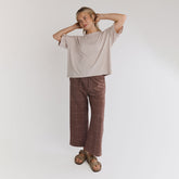 Audrey Mid Rise Wide Leg Pants, Brown/Cream Windowpane