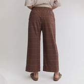 Audrey Mid Rise Wide Leg Pants, Brown/Cream Windowpane