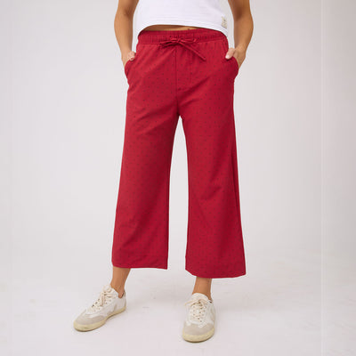 Audrey Mid Rise Wide Leg Pants, Red Polka Dot