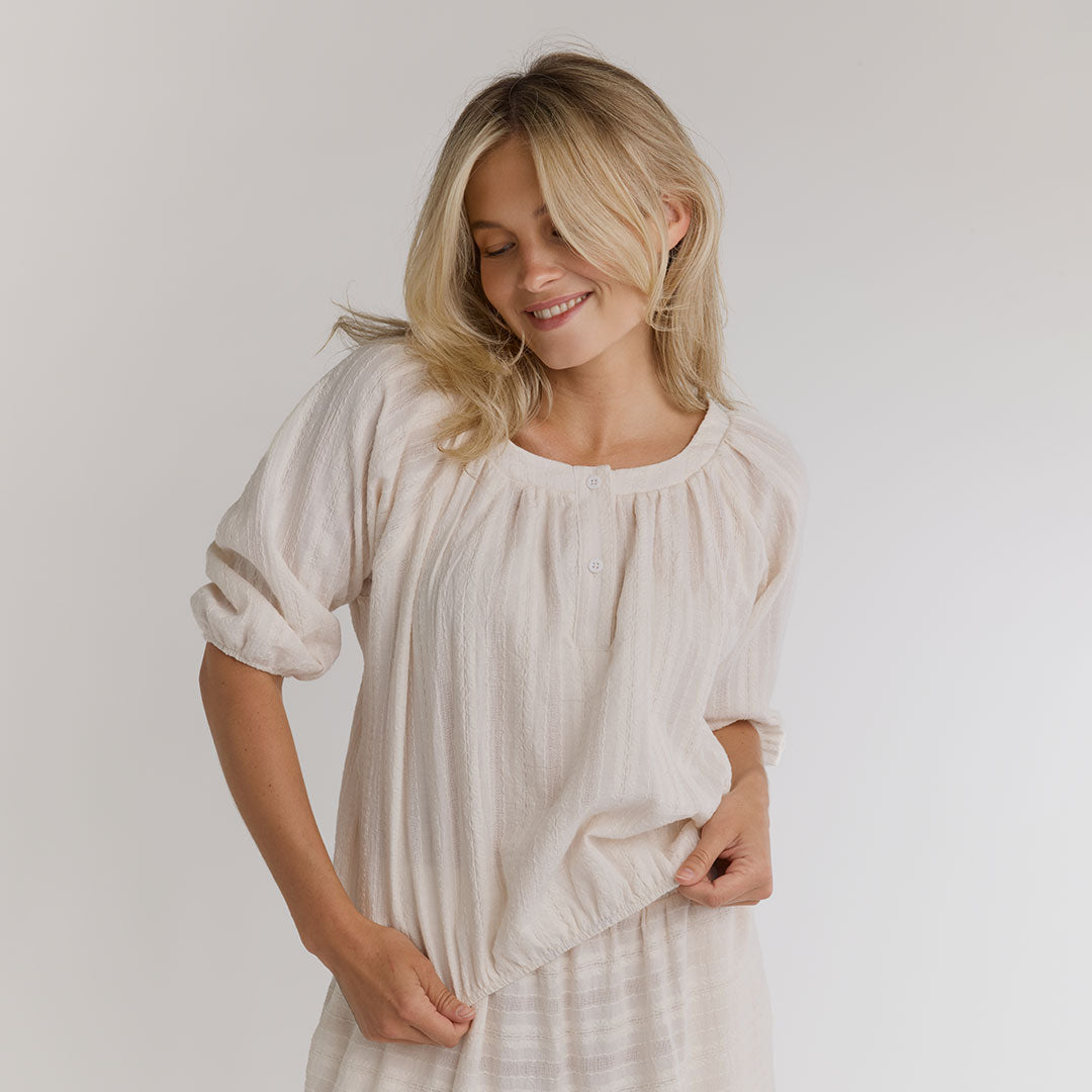 women cotton dobby 3 4 sleeve peasant dress Crown & Ivy Women's 3/4 Sleeve Belted Peasant Dress