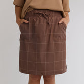 The Away Skirt, Brown/Cream Windowpane