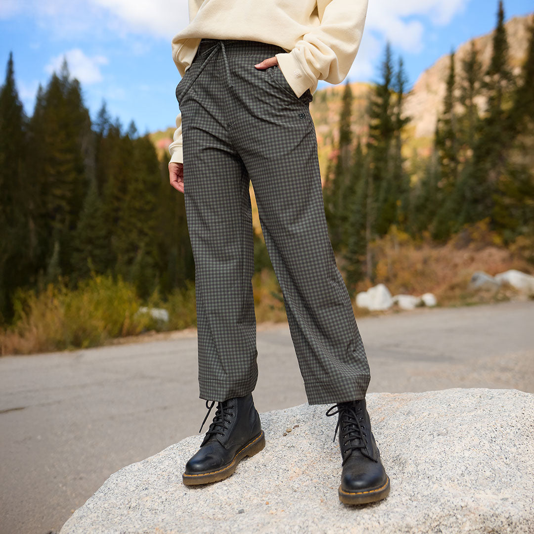 Audrey Wide Leg Pants, Olive Gingham