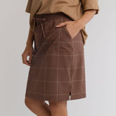 The Away Skirt, Brown/Cream Windowpane