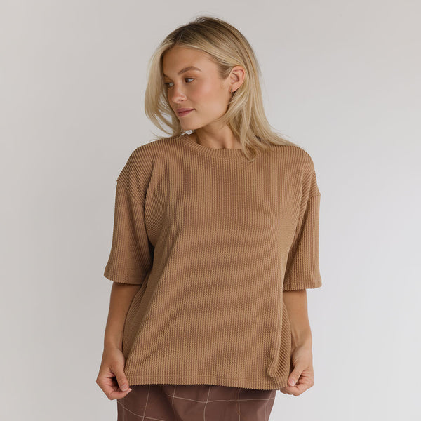 Perfect Oversized Ribbed Tee, Mocha - Albion Fit