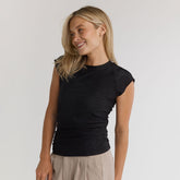 Cap Sleeve Ribbed Tee, Black