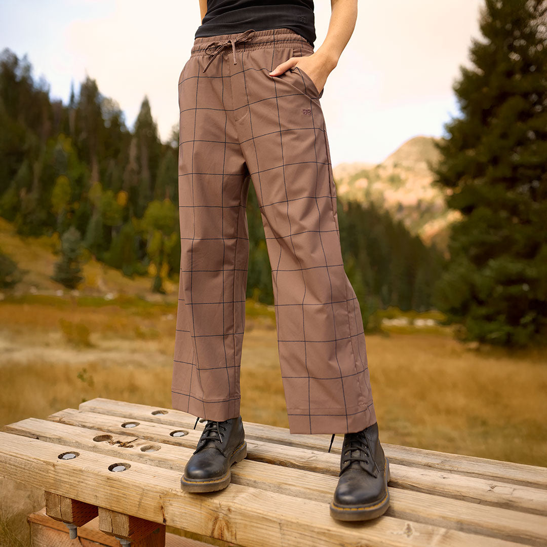 Audrey Mid Rise Wide Leg Pants, Brown/Black Windowpane - Albion Fit