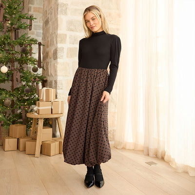 Vienna Bubble Skirt, Black/Brown Polka Dot