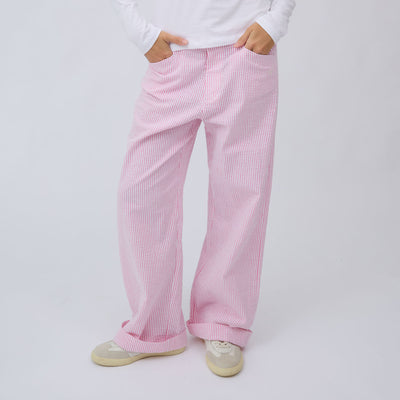 Striped Button Trouser, Blush