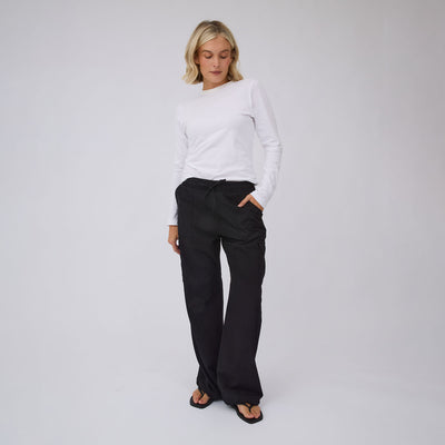 Drawcord Cargo Pants, Black