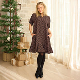 Clara Dress, Black/Brown Polka Dot