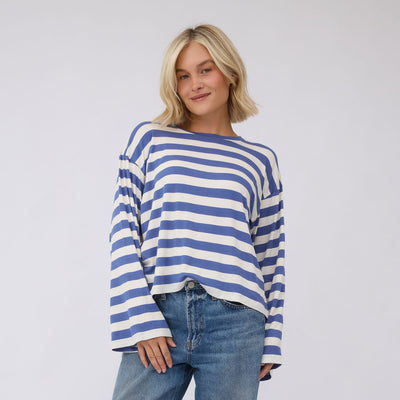 Bell Long Sleeve Tee, Royal/White Stripe