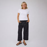 Audrey Mid Rise Wide Leg Pants, Black Windowpane